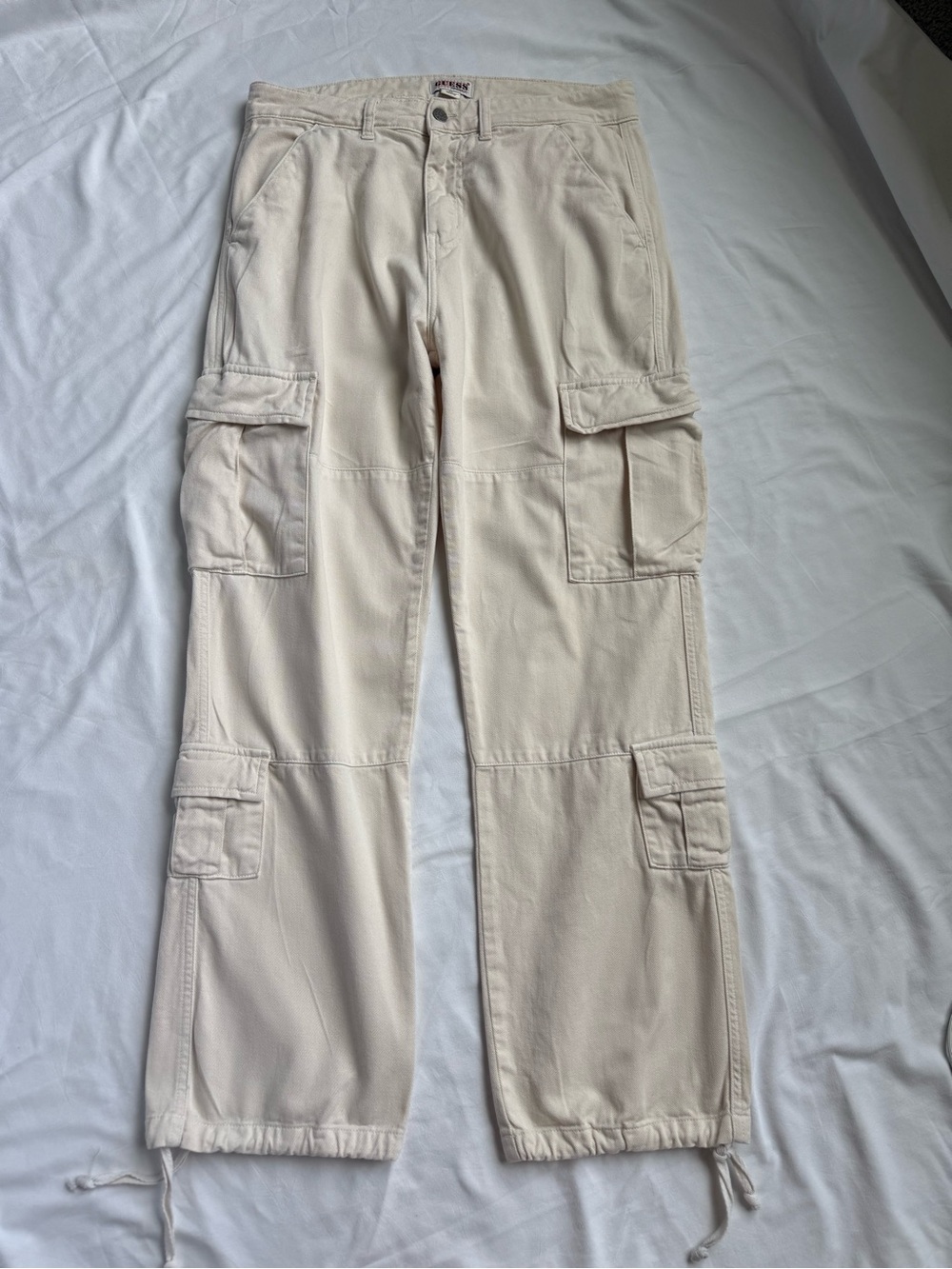 GUESS Originals Cream Cargo Pants Utility Wide Leg Y2K